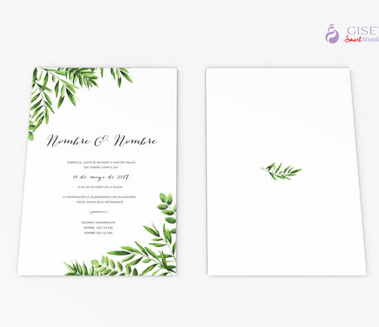 Invitaciones de boda con hojas verdes