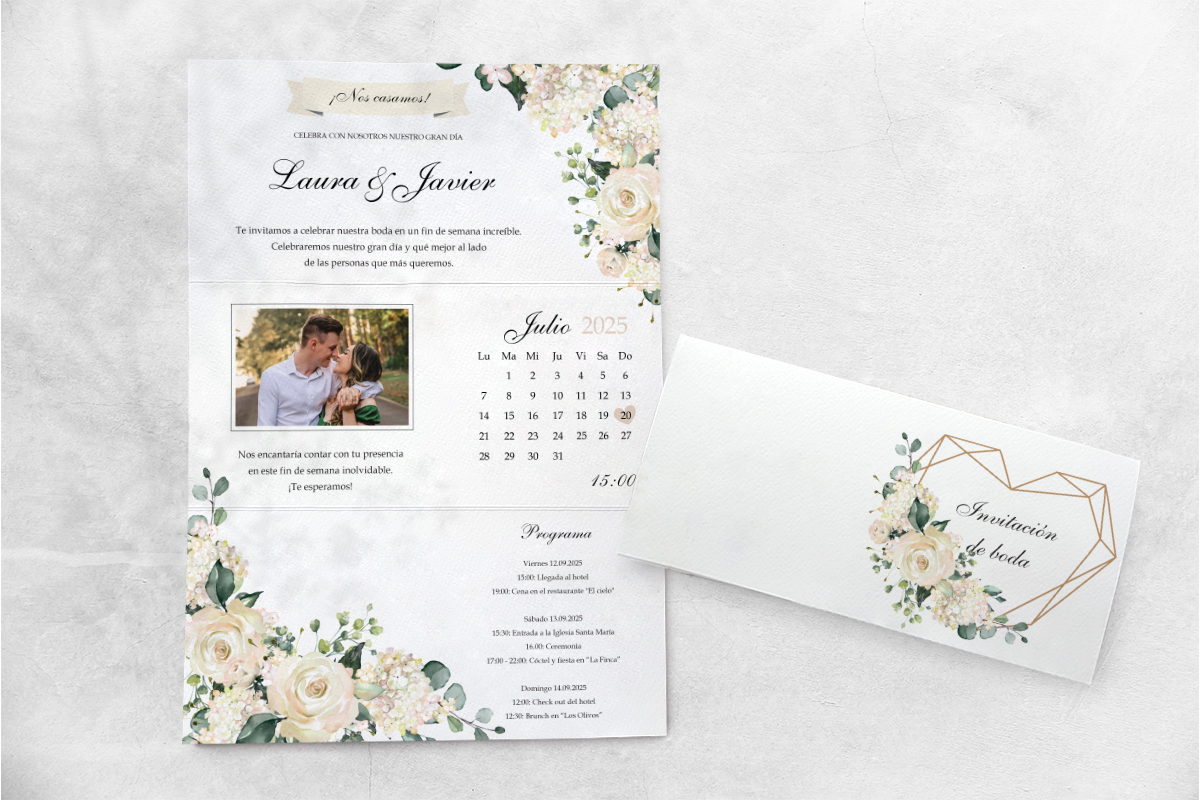 Invitaciones de boda con rosas blancas Livia Love
