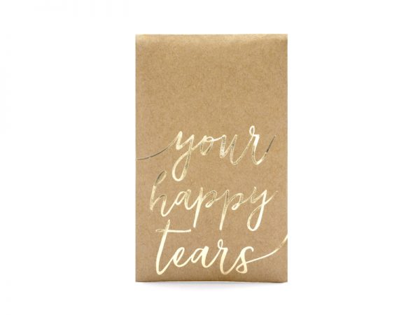 Accesorios Día de la Boda Pañuelos Desechables en Sobre de Papel Kraft con Letras Doradas "Your Happy Tear": 10 Unidades