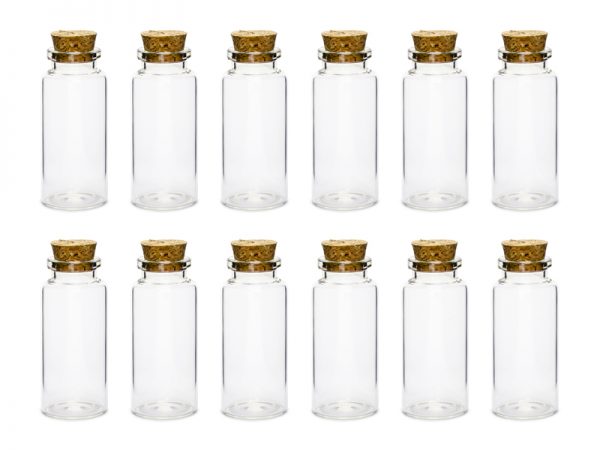Bolsas y Cajas Botellas de Cristal Transparente con Tapón de Corcho: 12 Unidades