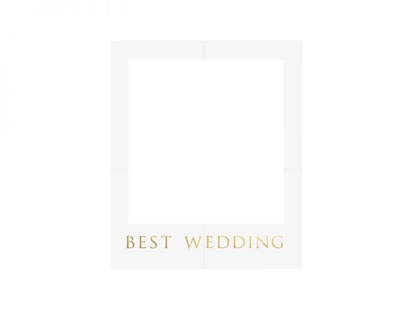 Photocall Boda Kit de Marco de Fotos para Selfies Color Blanco con Letras Doradas: "Best Wedding": Complementos Incluidos