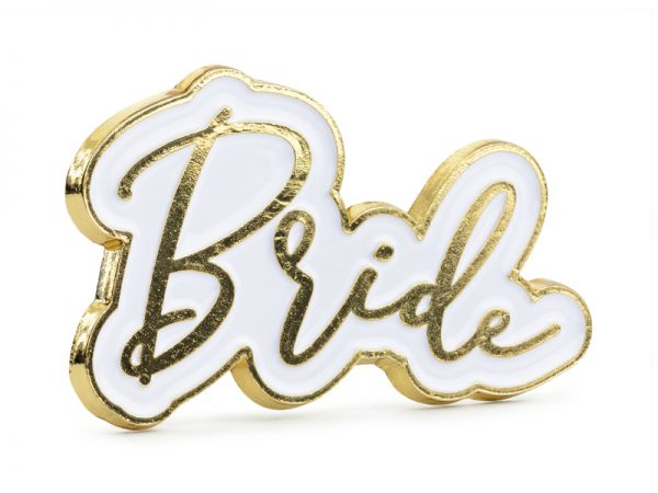 Artículos Despedida Soltera Broche "Bride" para Fiesta de Despedida de Soltera: Color Blanco y Dorado