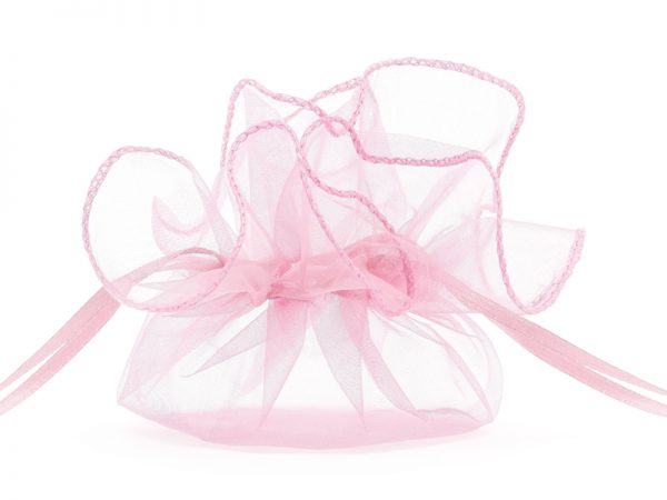 Decoración Baby Shower Bolsa de Organza Redonda con Cordón Color Rosa: 10 Unidades