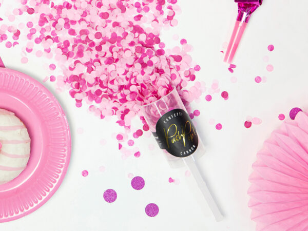 Artículos de Fiesta Cañón de Confeti Push Pop: Colores Rosa Oscuro y Claro