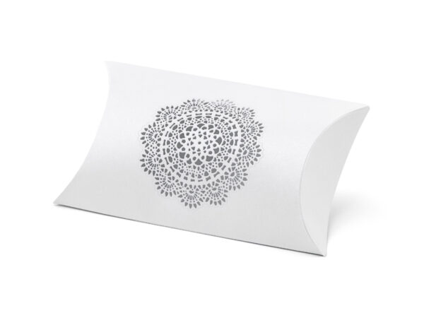 Bolsas y Cajas Caja de Cartón Rectangular Color Blanco con Rosetón Ornamental Gris: 10 Unidades