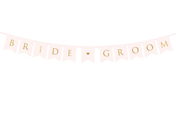 Decoración de Boda Banderines para Boda Color Rosa Claro con Letras Doradas: "Bride, Groom"