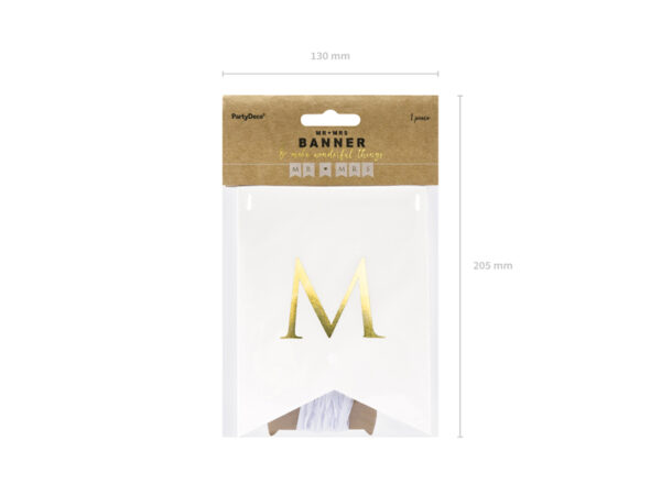 Decoración de Boda Banderines para Boda Color Blanco con Letras Doradas: "Mr, Mrs"