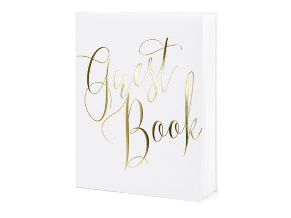 Decoración de Bodas Libro de Firmas Color Blanco y Letras Doradas "Guest Book"