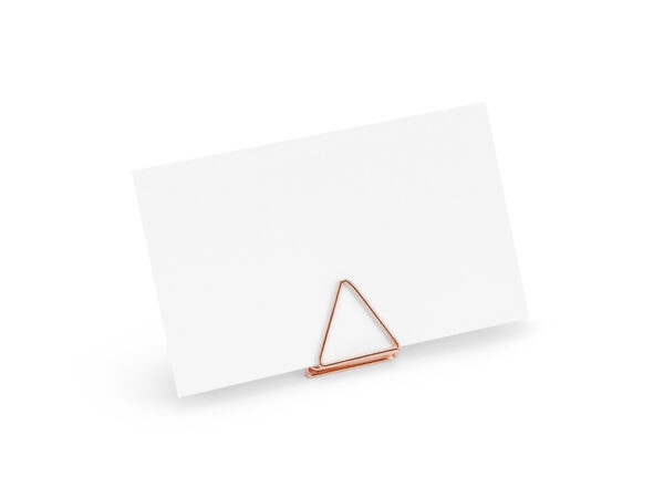 Decoración de Boda Porta Tarjetas de Metal Forma de Triángulo Color Oro Rosa: 10 Unidades