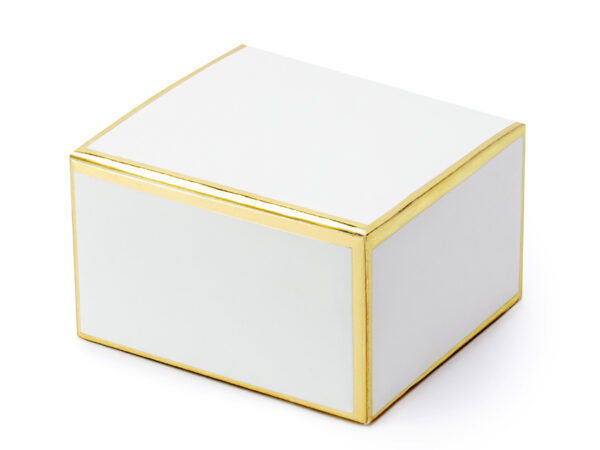 Bolsas y Cajas Caja de Cartón Cuadrada Color Blanco y Bordes Dorados: 10 Unidades