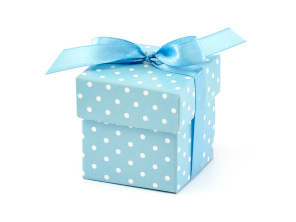 Bolsas y Cajas Caja de Cartón Cuadrada de Lunares Blancos y Fondo Azul con Tapa: 10 Unidades