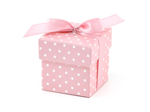 Bolsas y Cajas Caja de Cartón Cuadrada de Lunares Blancos y Fondo Rosa con Tapa: 10 Unidades