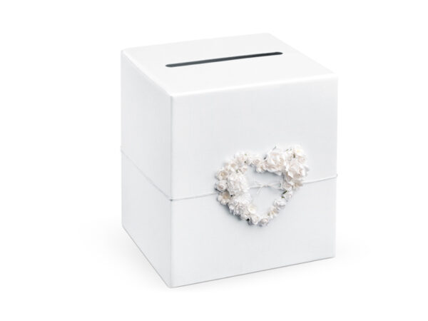 Cajas para Sobres Caja para Sobres y Mensajes de Cartón Color Blanco Perla con Flores en forma de Corazón