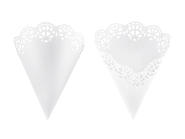 Confeti Boda, Pétalos y más Conos de Papel Labrado para Confeti Color Blanco: 10 Unidades