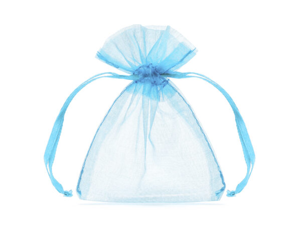 Decoración Baby Shower Bolsa de Organza con Cordón Color Azul Celeste: 10 Unidades