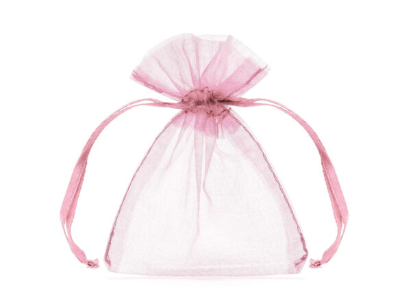 Decoración Baby Shower Bolsa de Organza con Cordón Color Rosa: 10 Unidades
