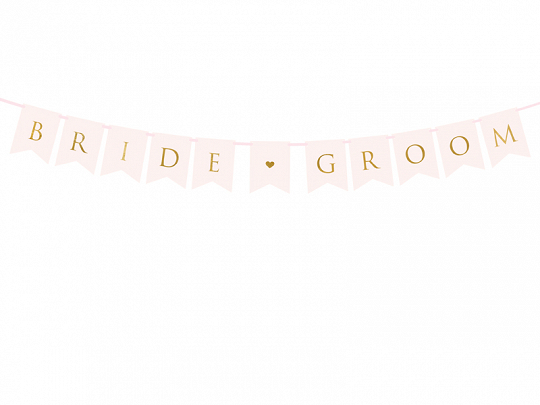 Decoración de Boda Banderines para Boda Color Rosa Claro con Letras Doradas: "Bride, Groom"