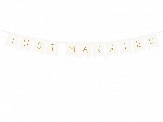 Decoración de Boda Banderines para Boda Color Blanco con Letras Doradas: "Just Married"