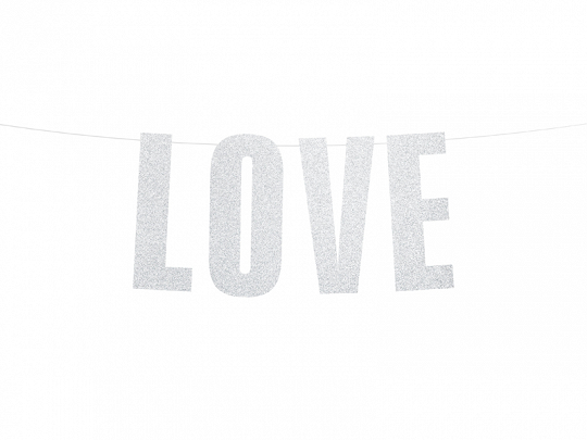 Decoración de Boda Banderines Color Plateado Brillante: "Love"