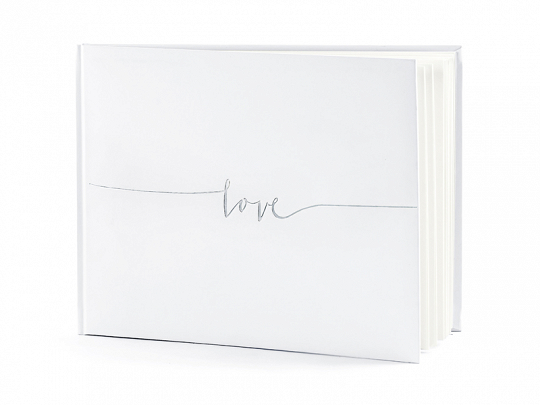Decoración de Boda Libro de Firmas "Love" Color Blanco y Plata