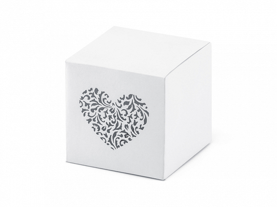Bolsas y Cajas Caja de Cartón Cuadrada Color Blanco con Corazón Gris: 10 Unidades