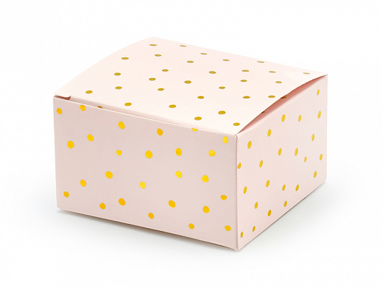 Bolsas y Cajas Caja de Cartón Cuadrada Rosa con Lunares Dorados: 10 Unidades