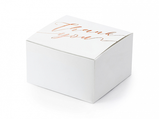 Bolsas y Cajas Caja de Agradecimiento Cartón Cuadrada Color Blanco "Thank You" Oro Rosa: 10 Unidades