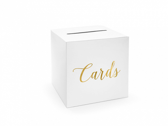 Cajas para Sobres Caja para Sobres y Mensajes de Cartón Color Blanco "Cards" Dorado