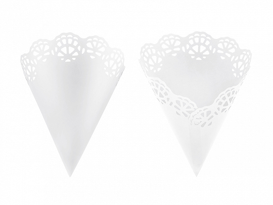 Confeti Boda, Pétalos y más Conos de Papel Labrado para Confeti Color Blanco: 10 Unidades