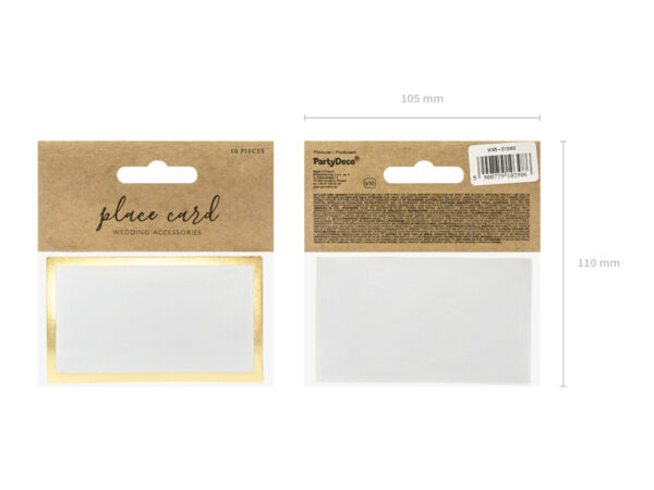 Etiquetas Personalizadas Tarjeta blanca de papel con borde dorado rectangular: 10 unidades